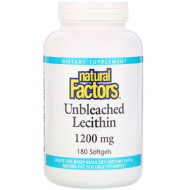 Natural Factors, Неотбеленный лецитин, 1200 мг, 180 мягких желатиновых капсул
